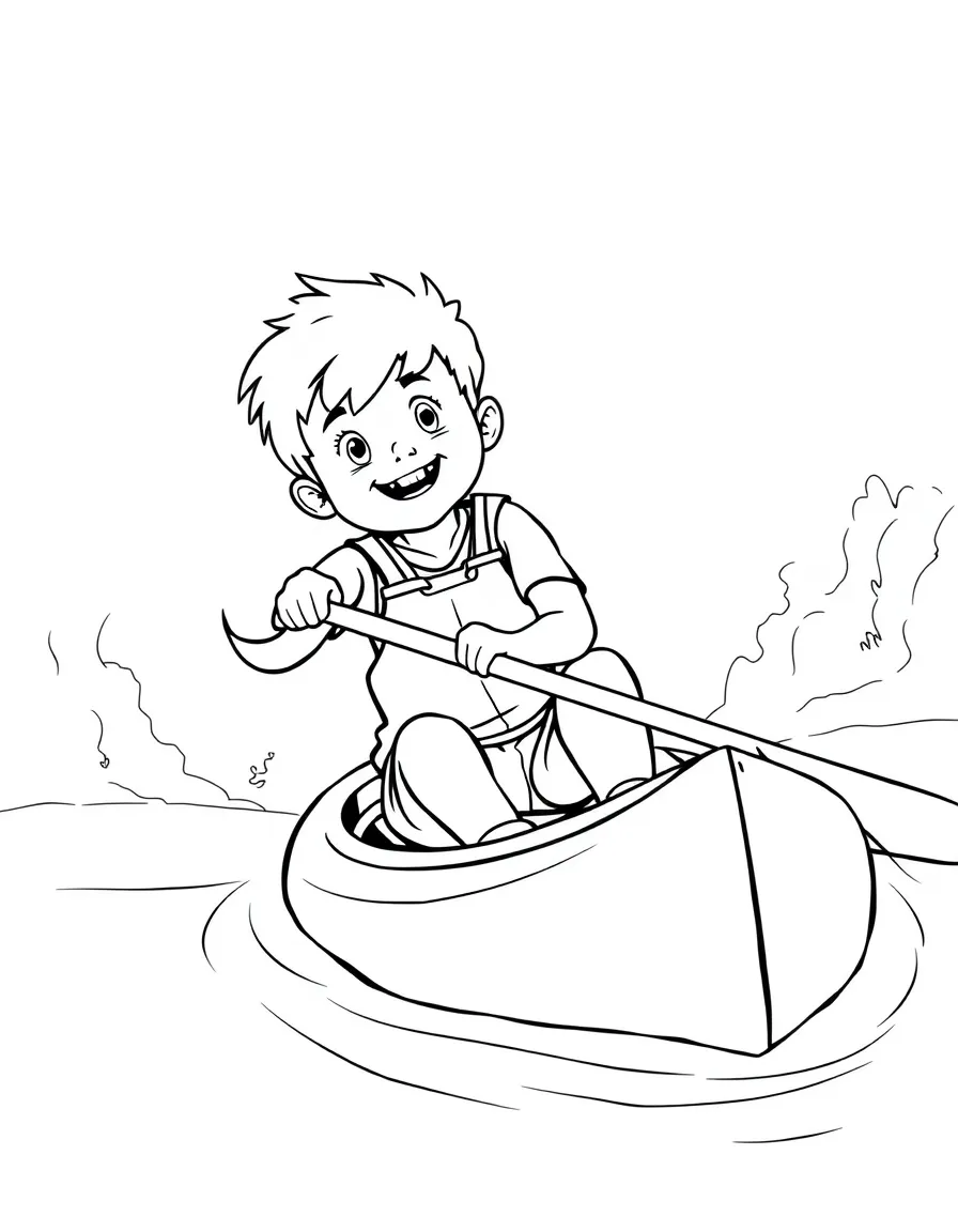 (sports) A child paddling a canoe
