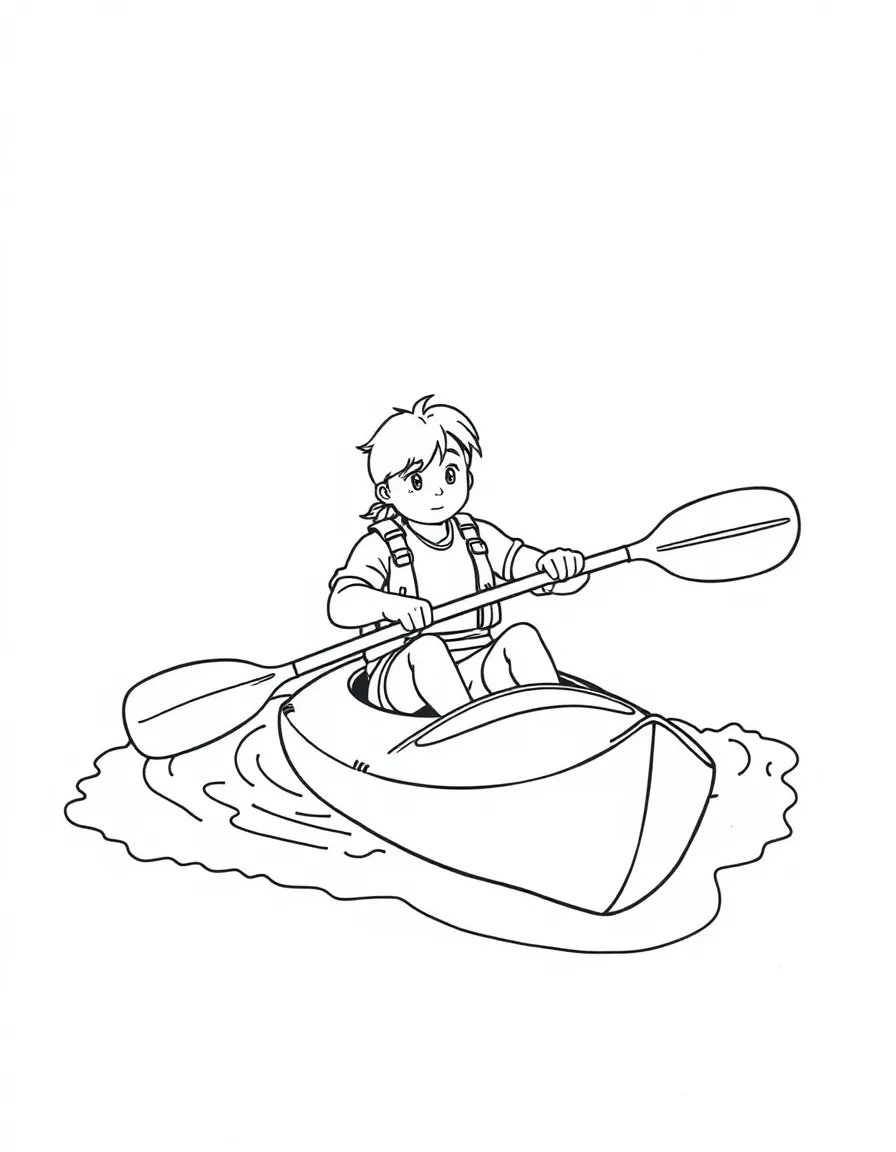 (sports) A child paddling a kayak