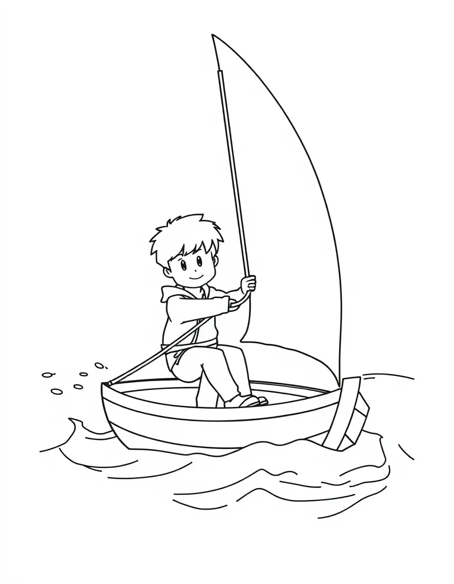 (sports) A child sailing a boat