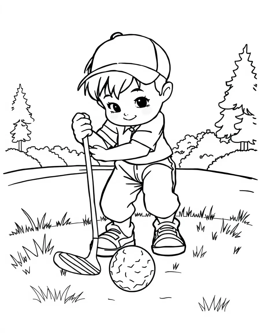 (sports) A child putting a golf ball