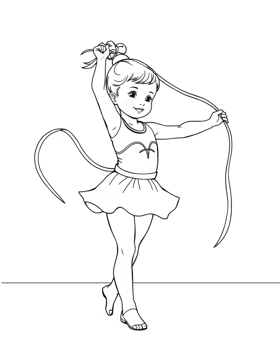 (sports) A child doing a ribbon dance (rhythmic gymnastics)