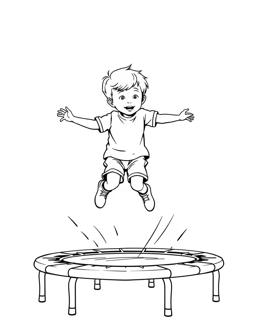 (sports) A child bouncing on a trampoline