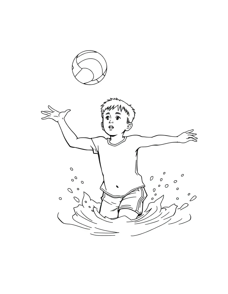 (sports) A child throwing a water polo ball