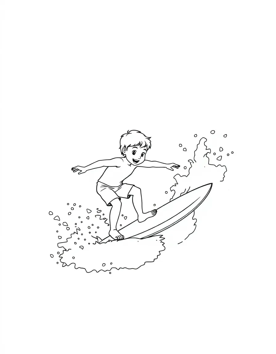 (sports) A child surfing a wave