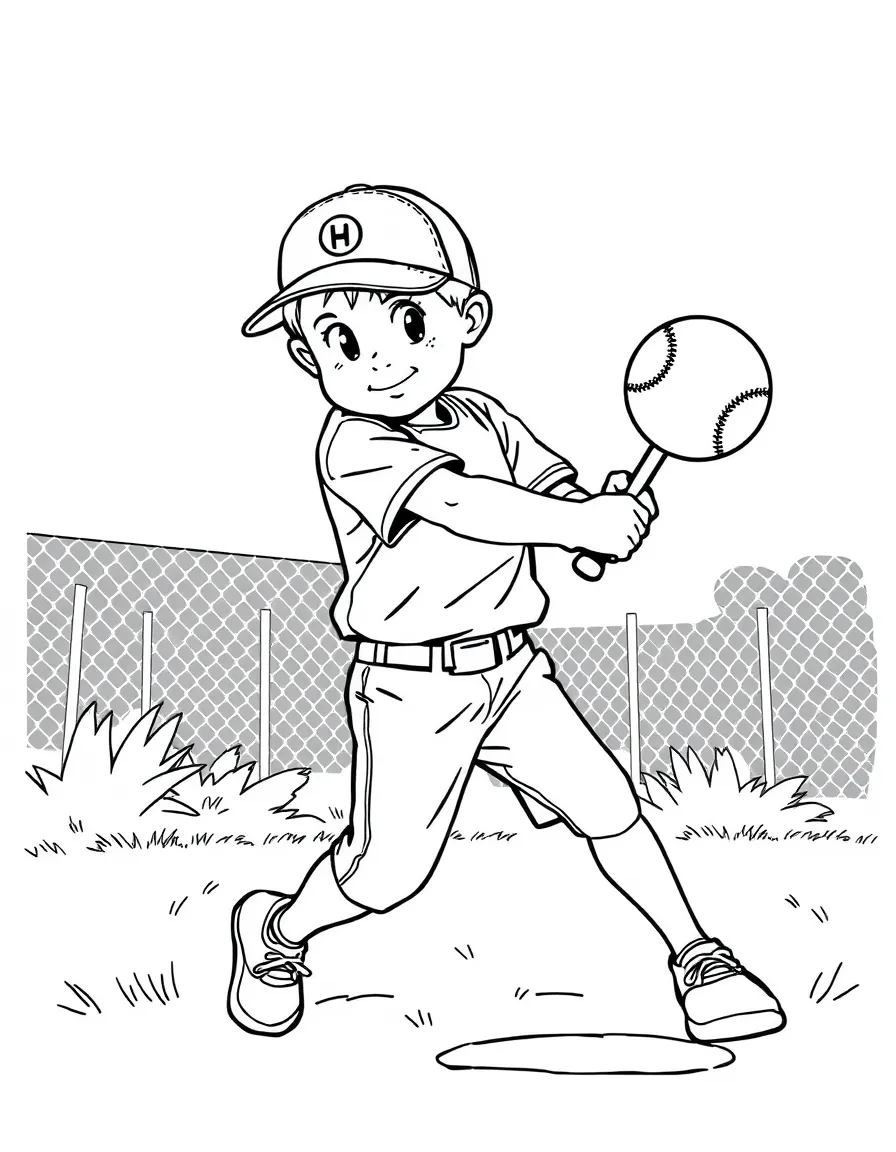 (sports) A child hitting a softball