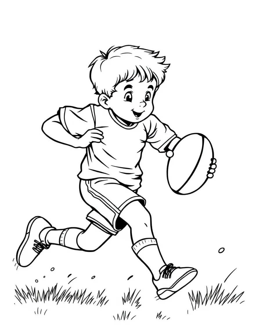 (sports) A child running with a rugby ball