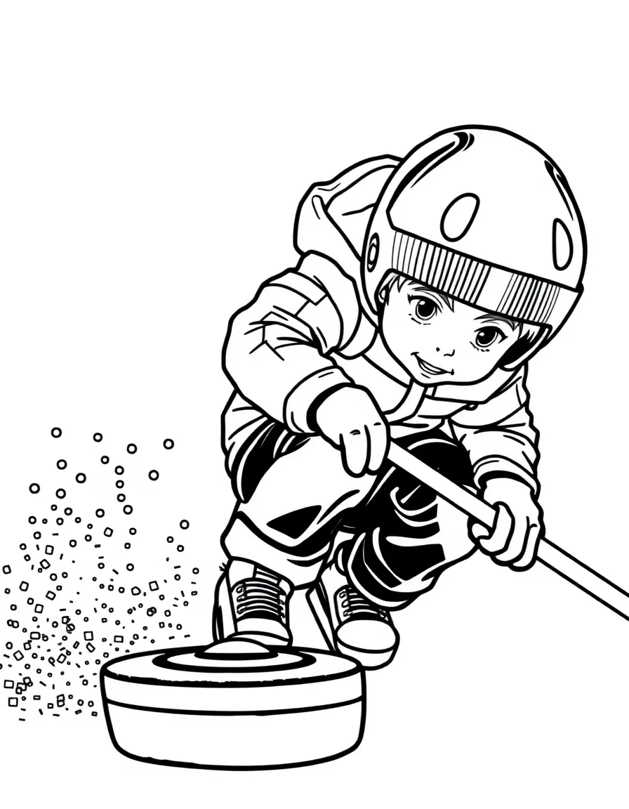 (sports) A child sweeping the ice in curling