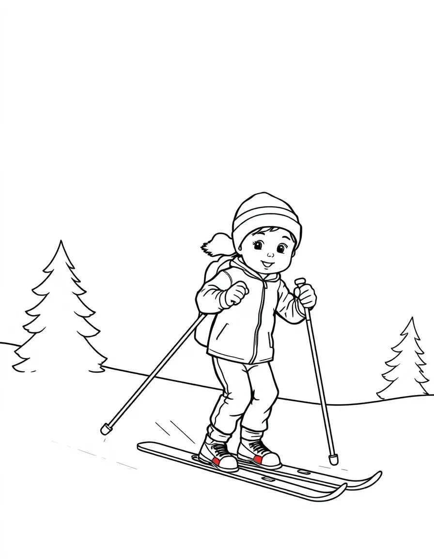 (sports) A child cross-country skiing