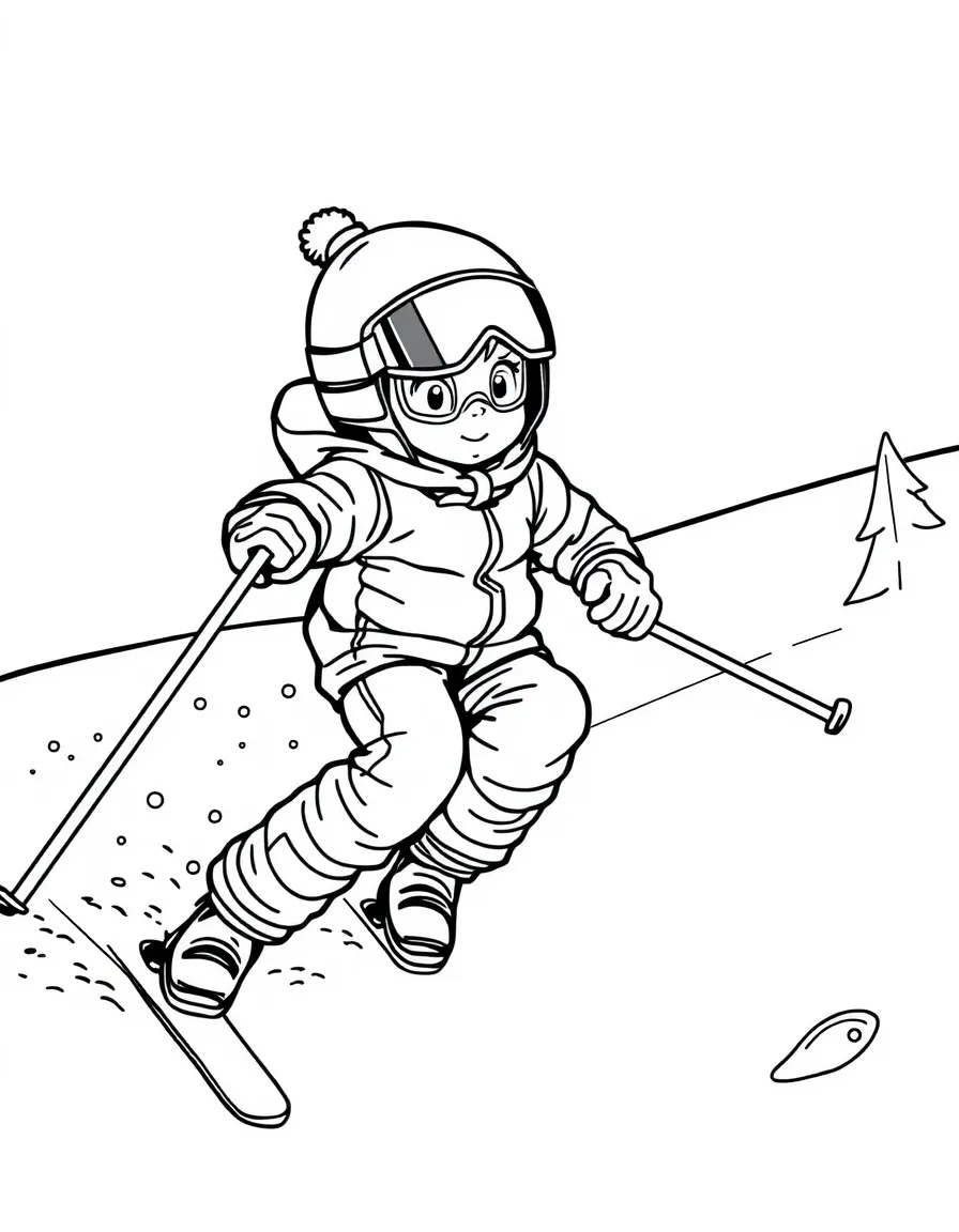 (sports) A child alpine skiing down a slope