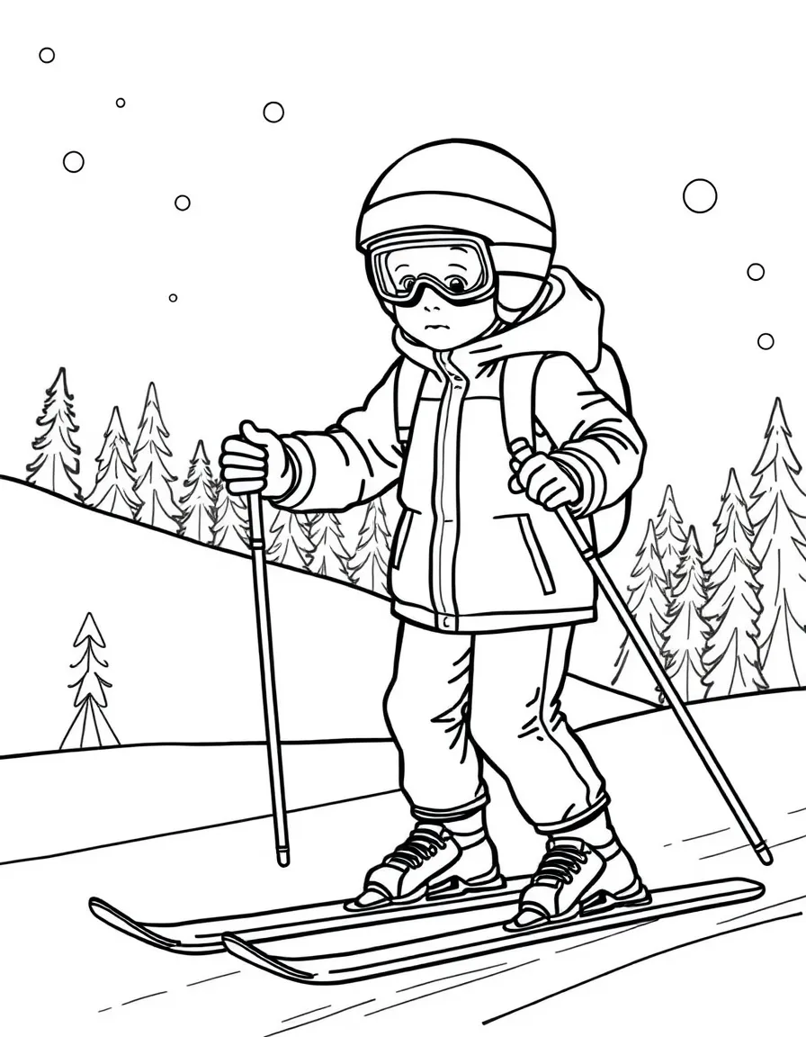 (sports) A child cross-country skiing and ski jumping (Nordic combined)
