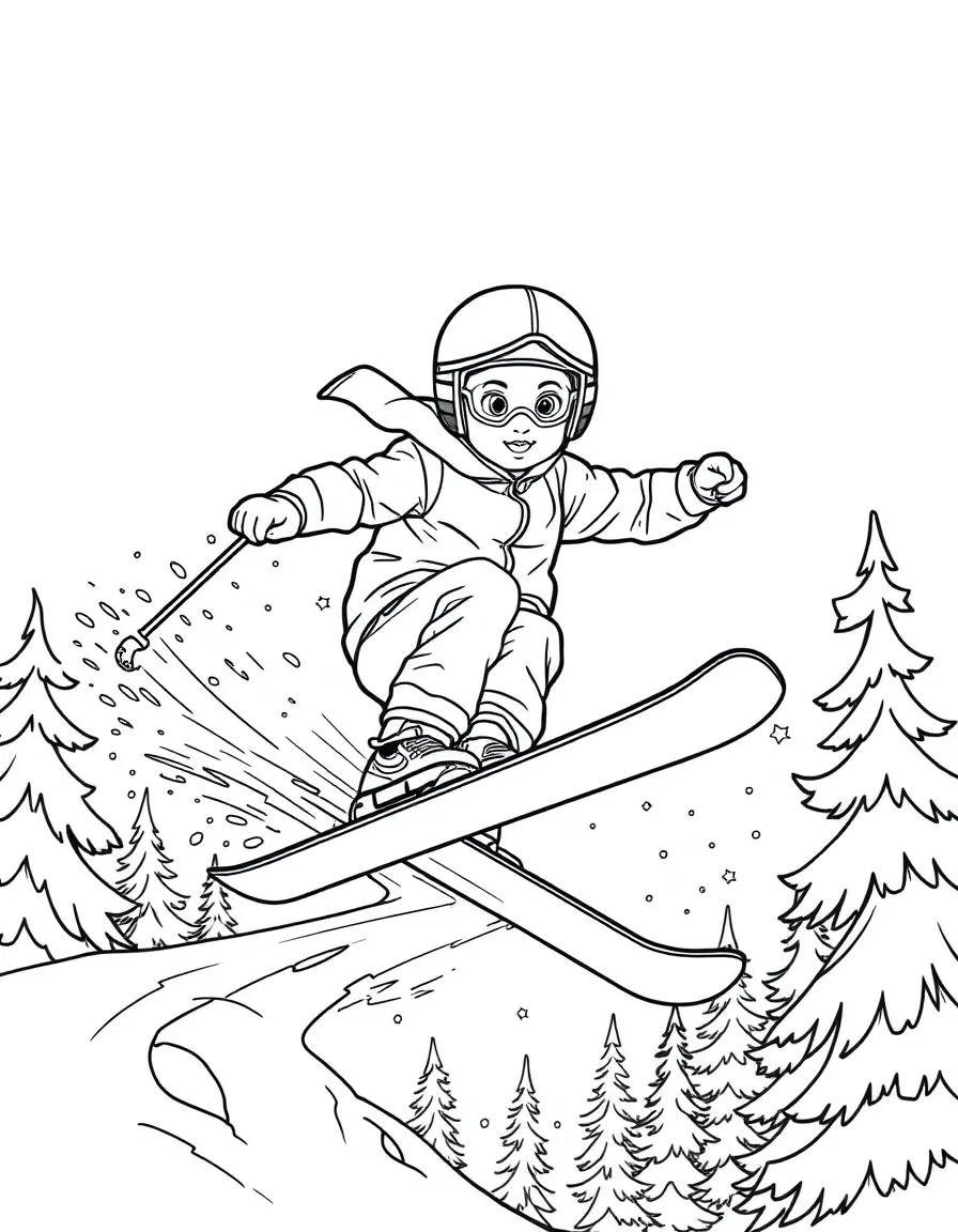 (sports) A child doing a freestyle ski trick