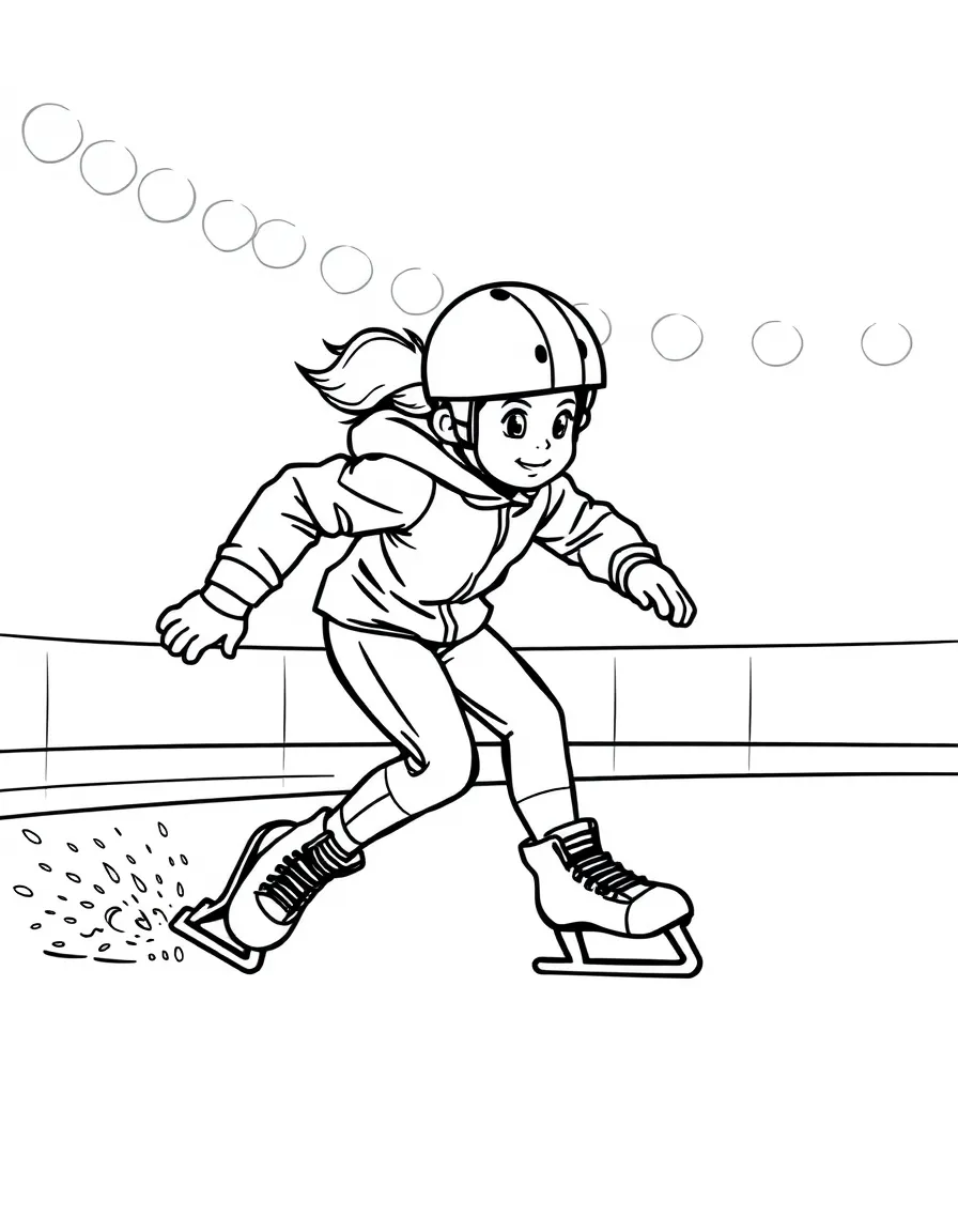 (sports) A child speed skating on a short track