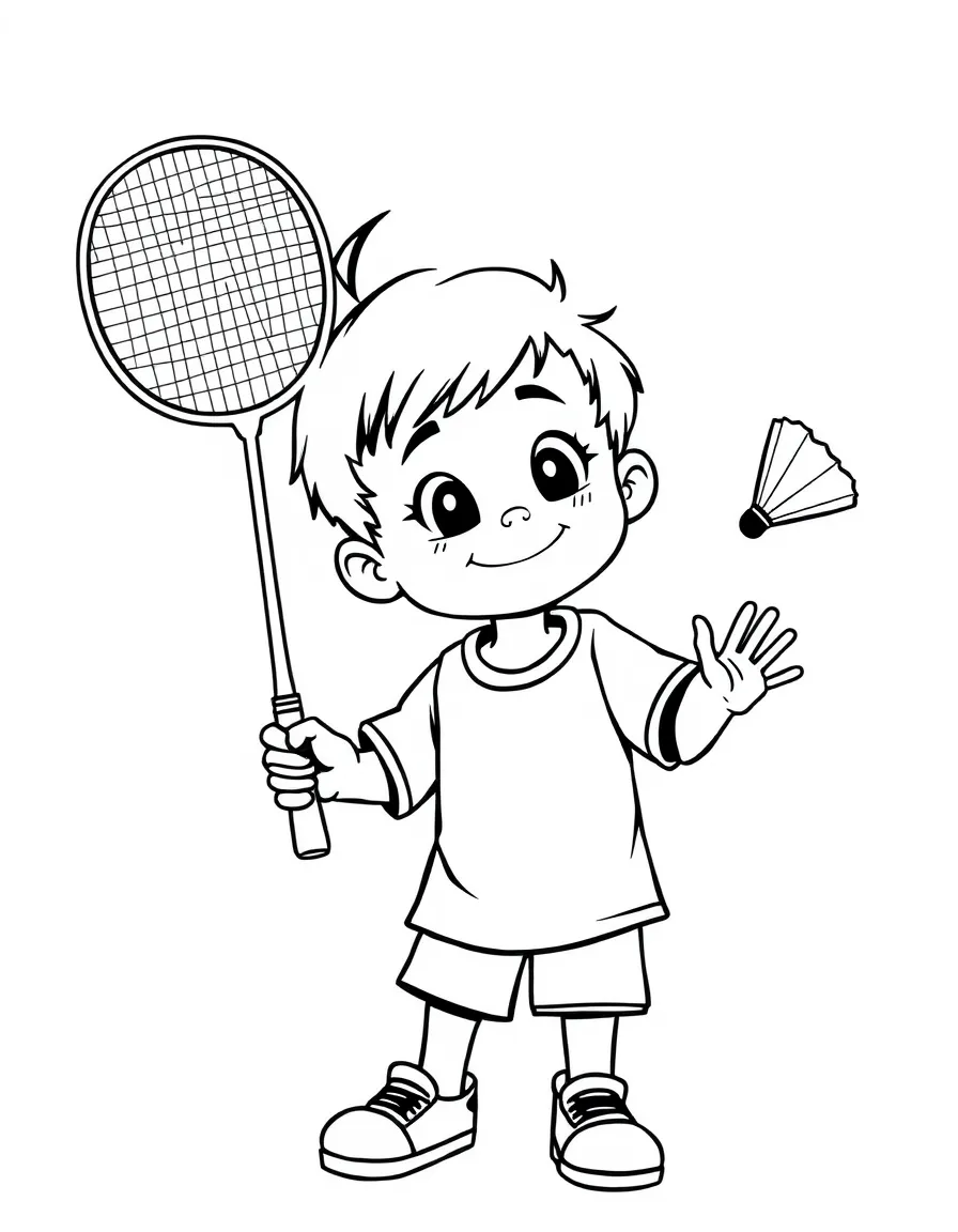 (sports) A child badminton racket and shuttlecock