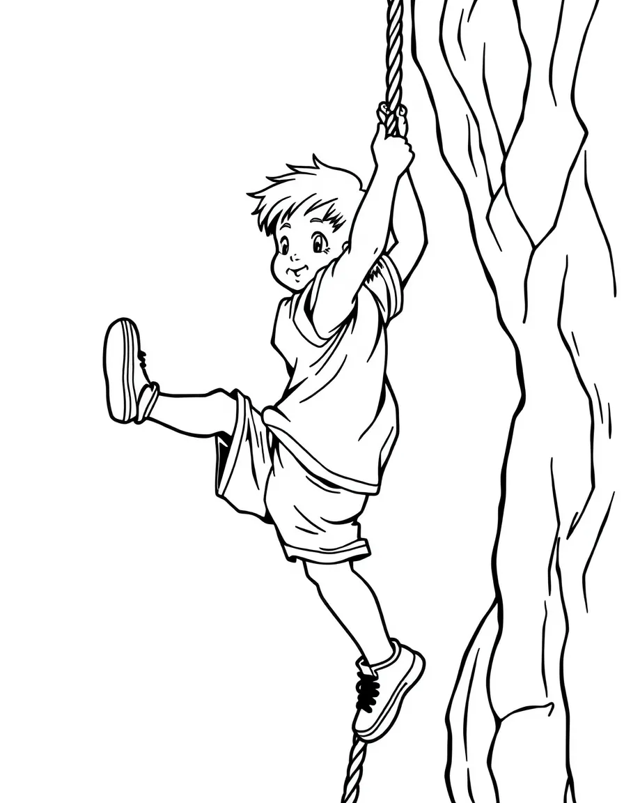 (sports) A child climbing rope