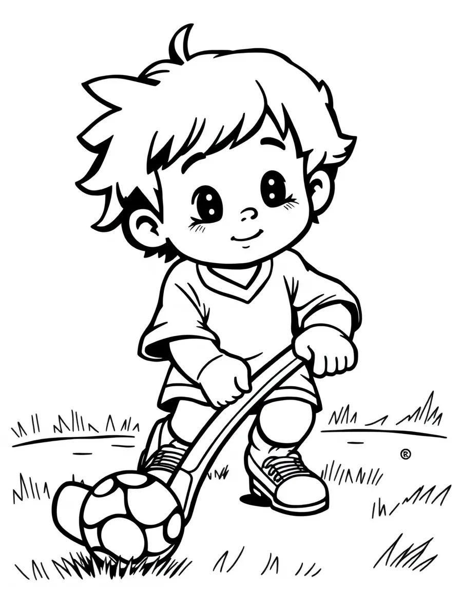 (sports) A child field hockey stick and ball