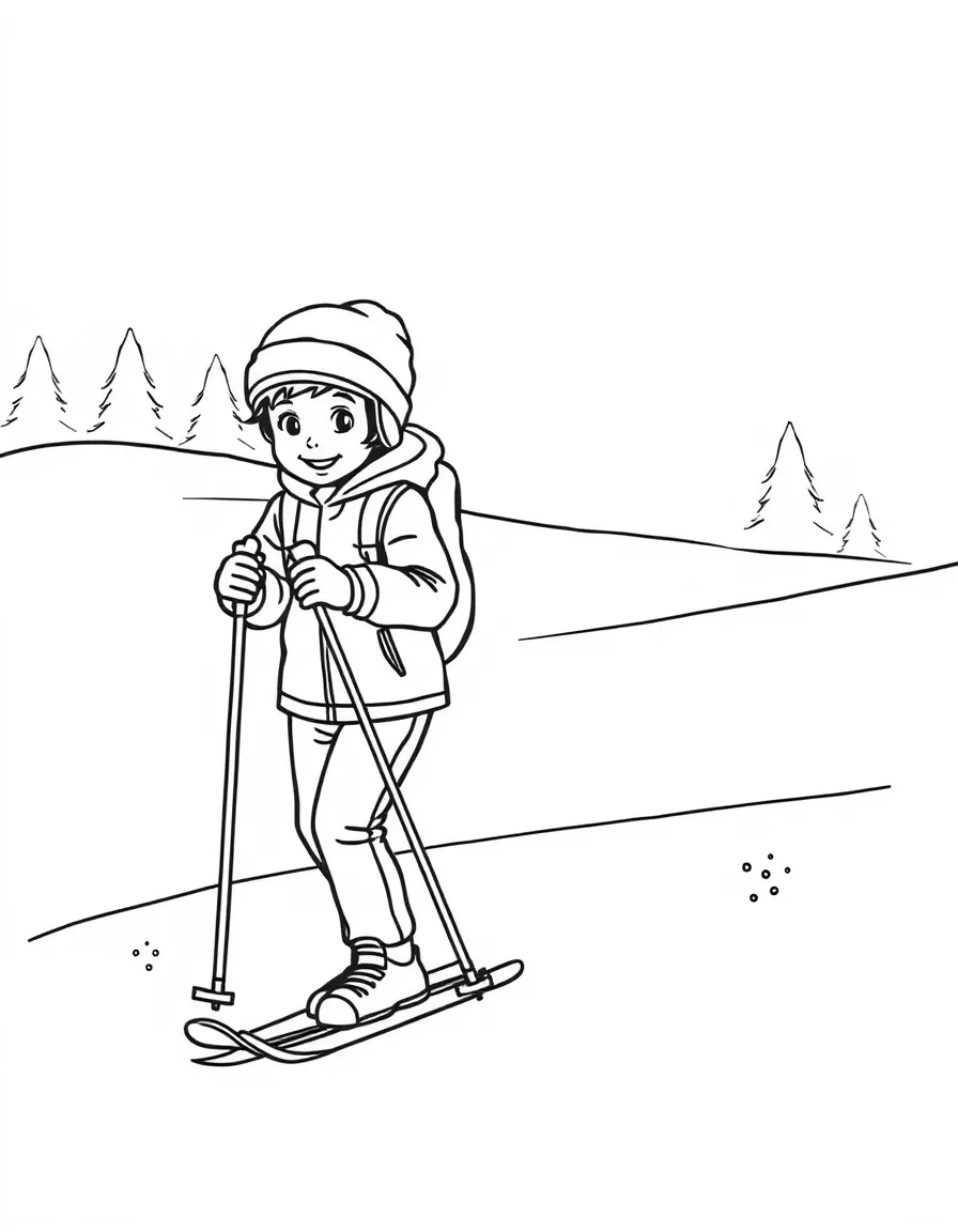 (sports) A child cross-country skis