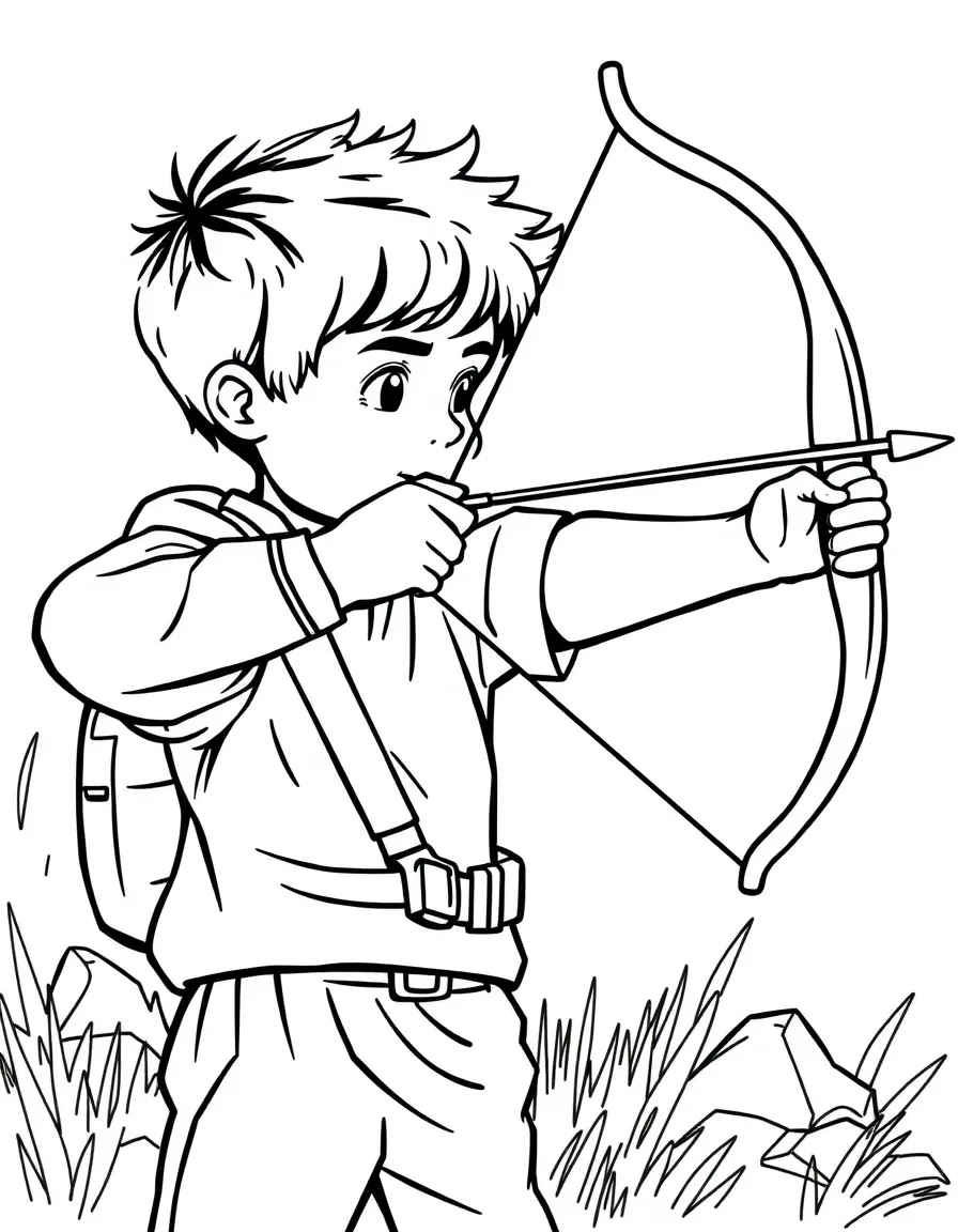 (sports) A child a precise child doing archery