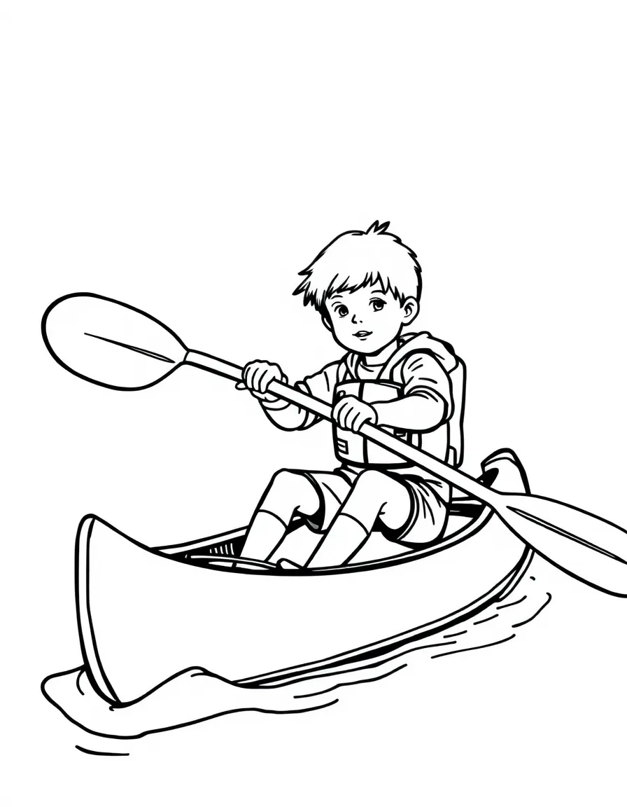 (sports) A child a steady child canoeing
