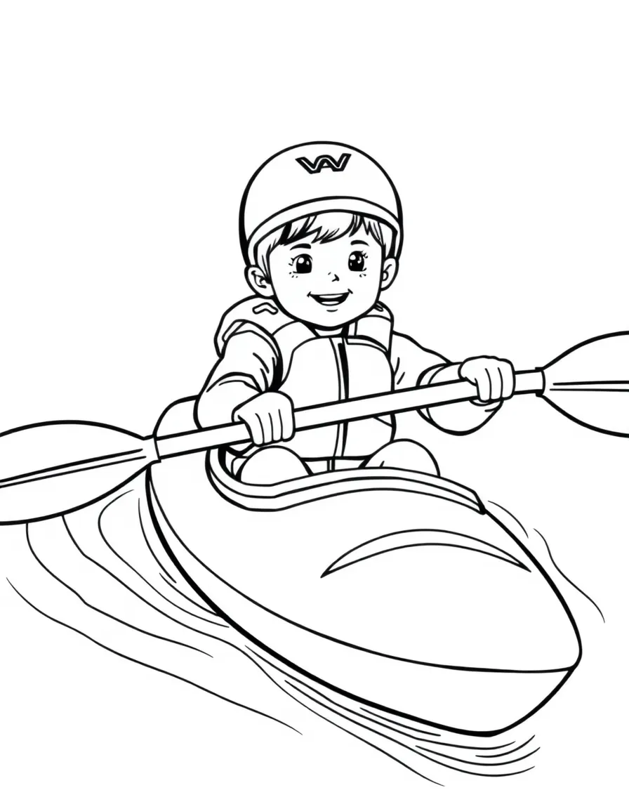 (sports) A child a smooth child kayaking