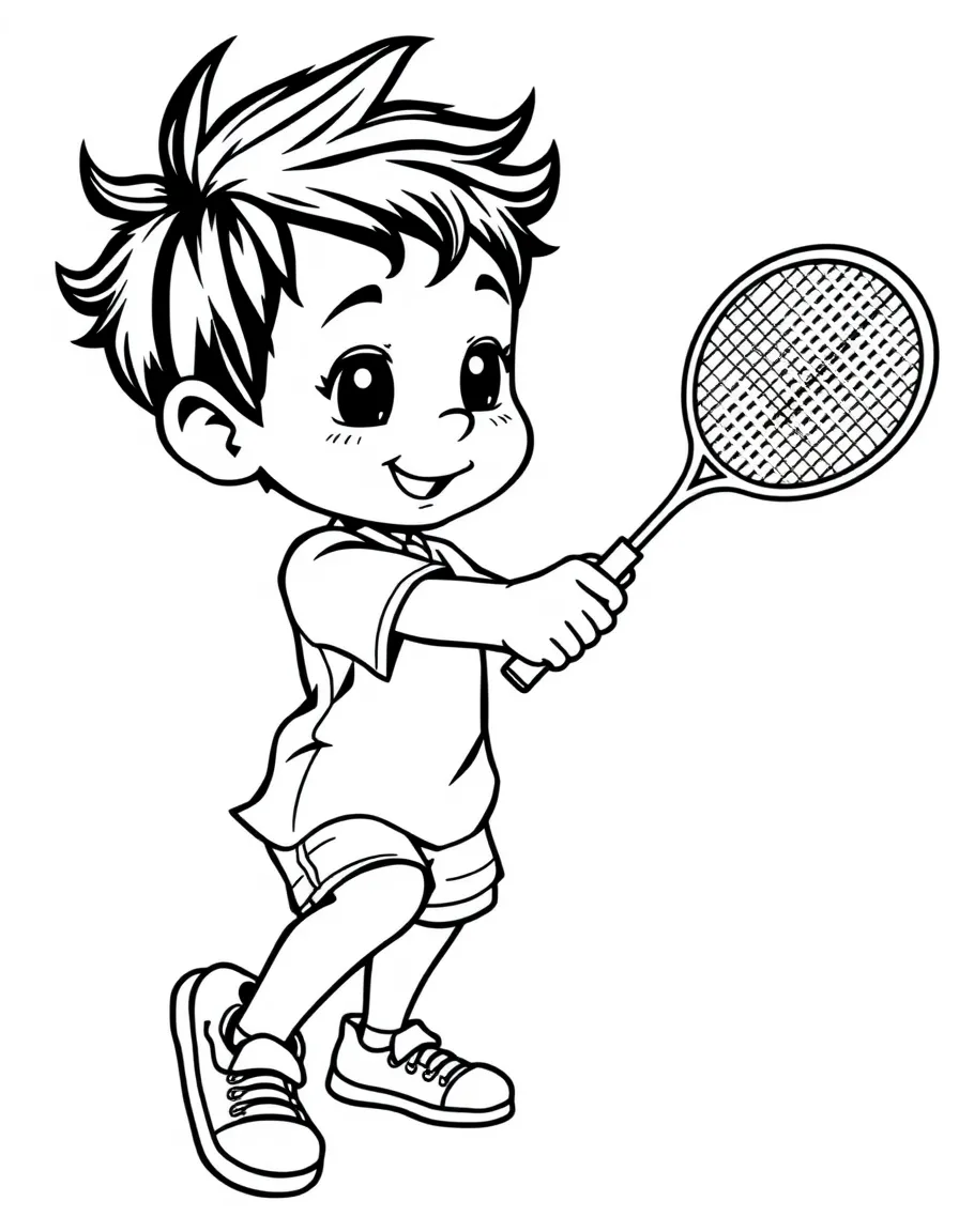 (sports) A child a nimble child playing badminton