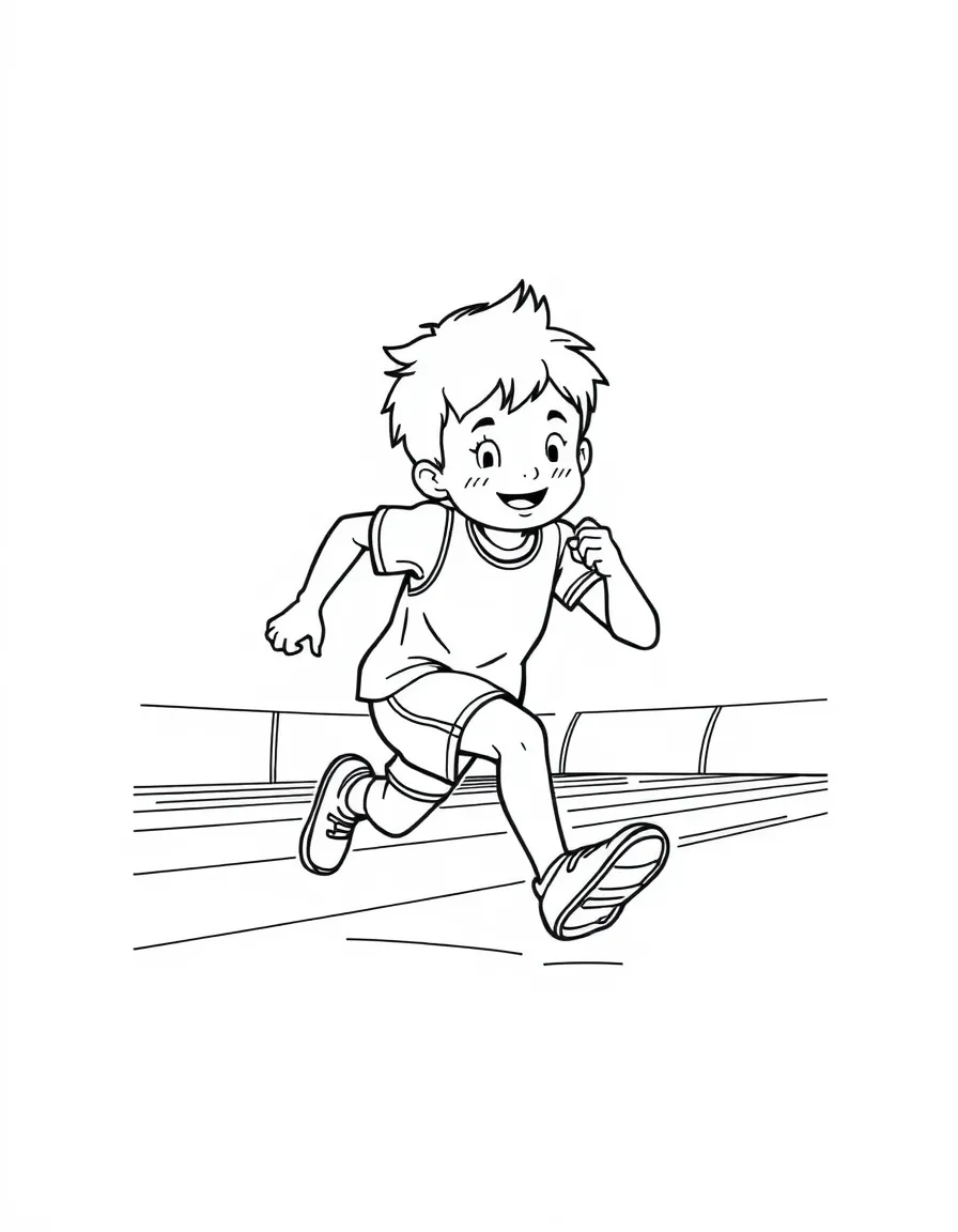 (sports) A child an athletic child doing track and field
