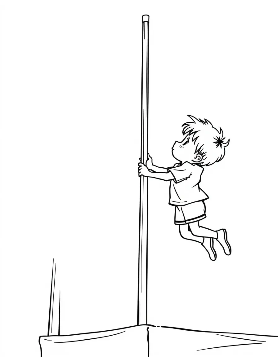 (sports) A child a high-reaching child pole vaulting