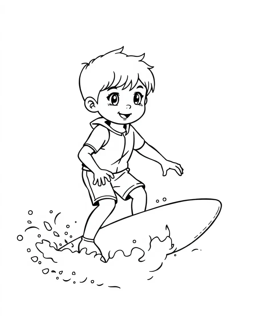 (sports) A child a wavy child surfing
