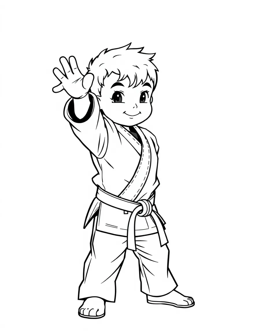 (sports) A child a disciplined child doing karate