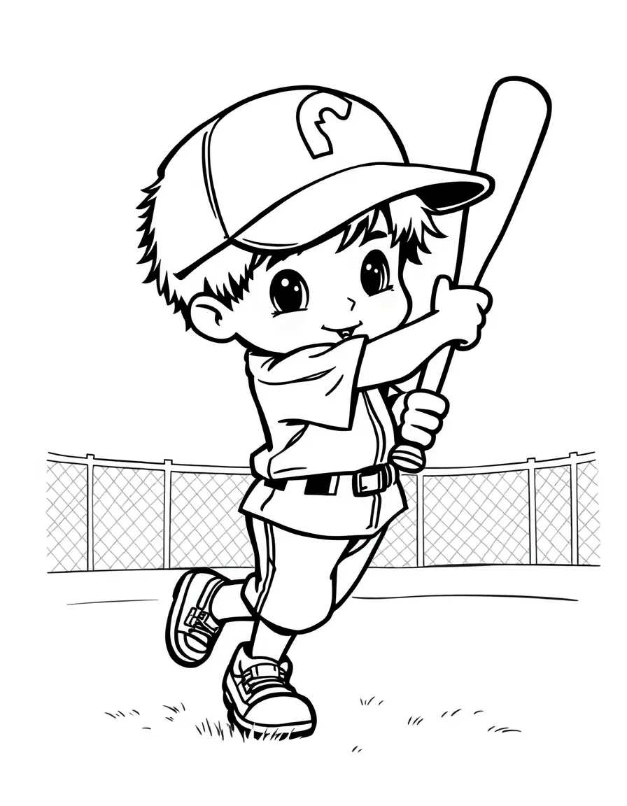 (sports) A child a swinging child playing baseball
