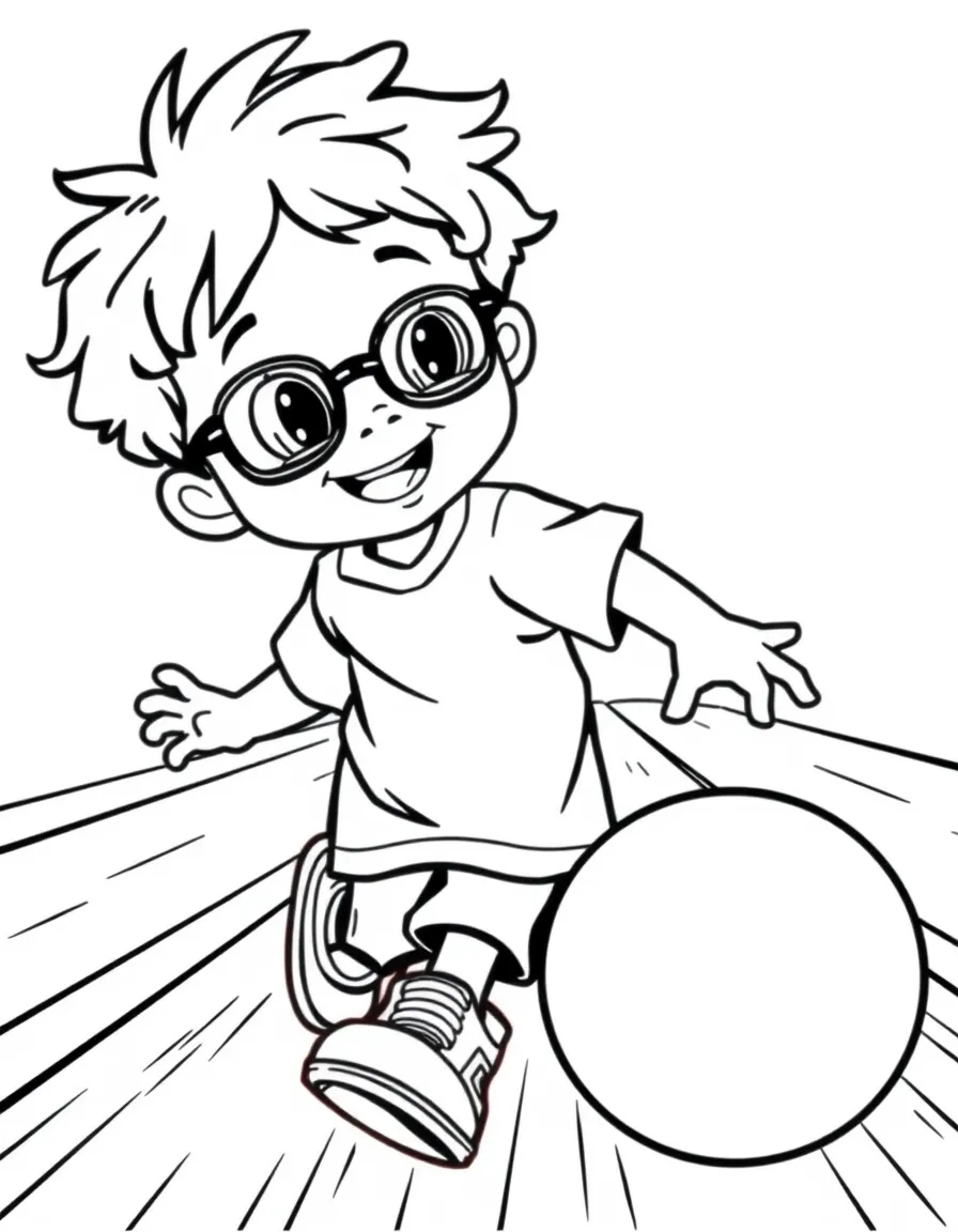 (sports) A child a rolling child playing bowling
