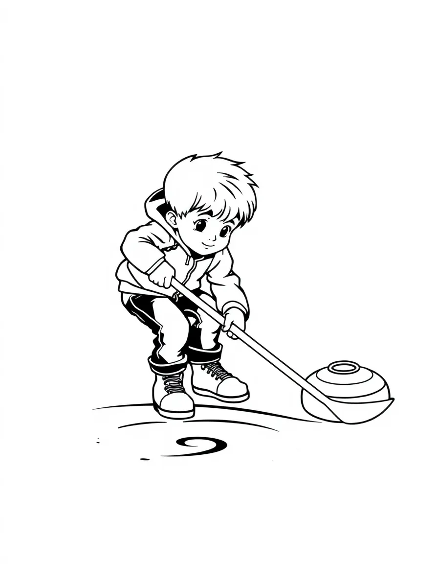 (sports) A child a sweeping child playing curling