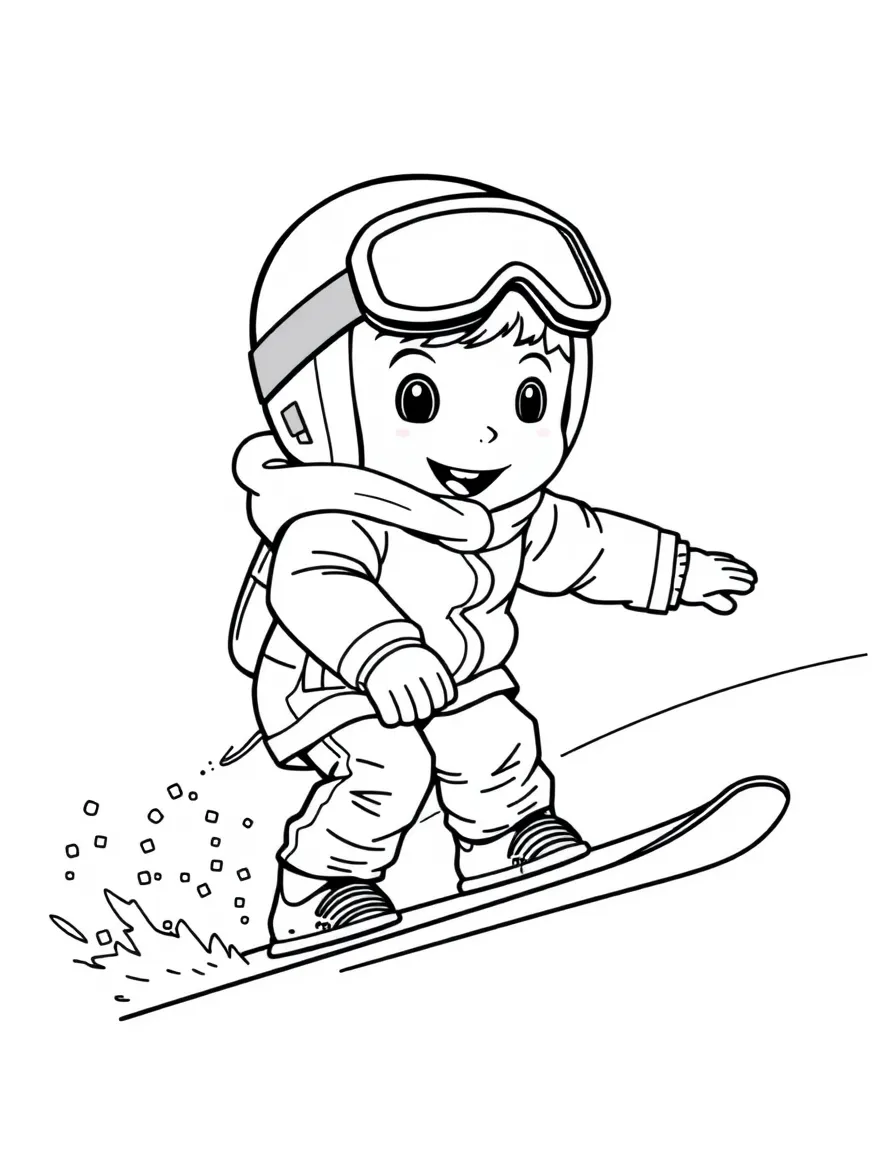 (sports) A child a balanced child snowboarding