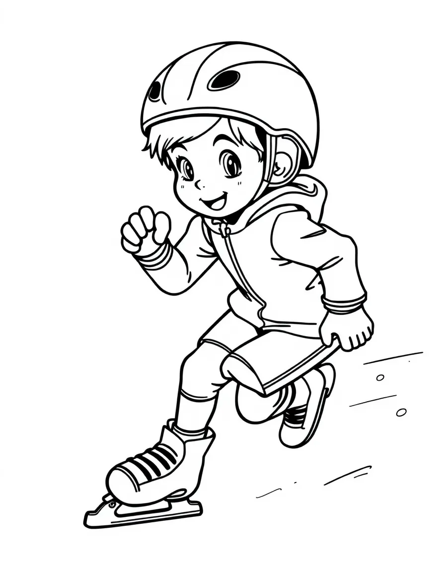 (sports) A child a fast child doing speed skating