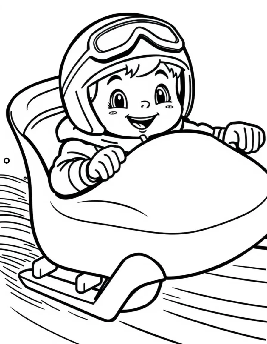 (sports) A child a zooming child in a bobsled