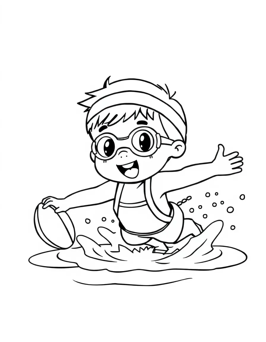 (sports) A child cartoon child swimming