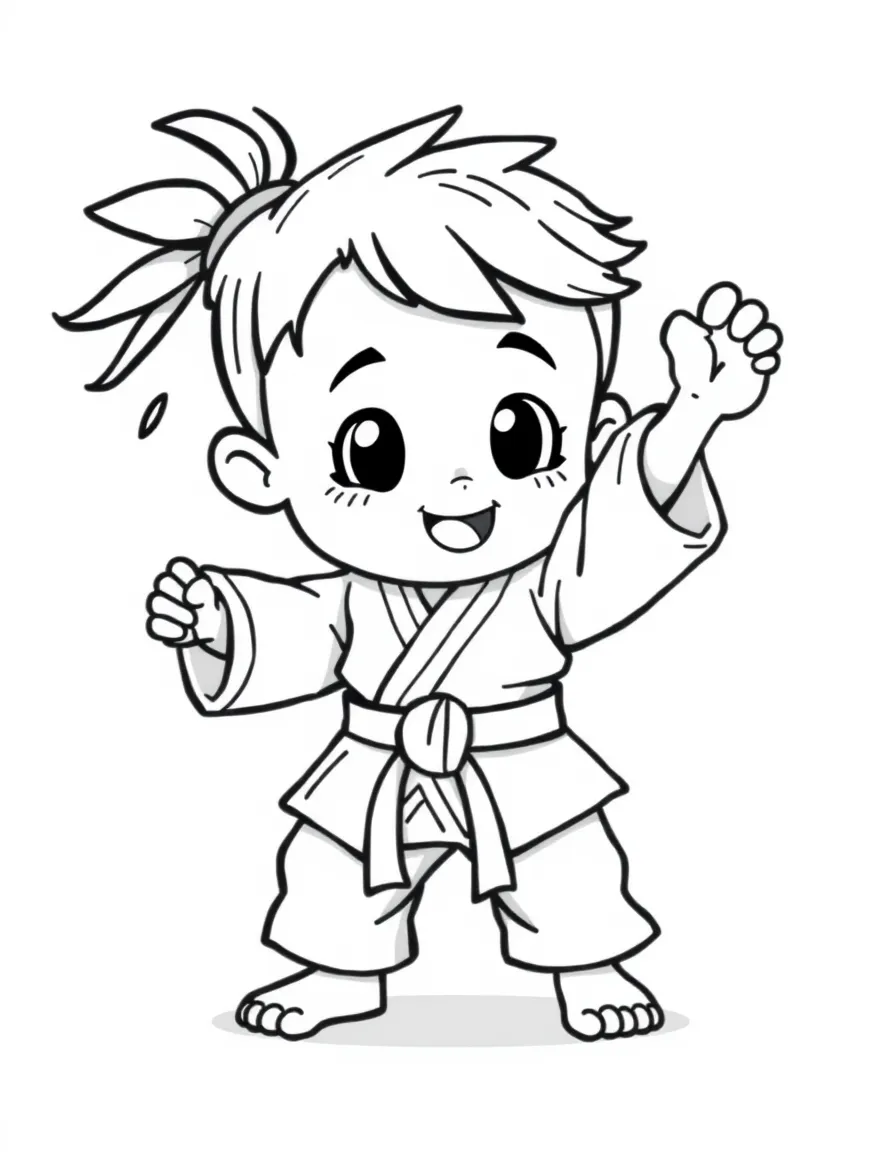 (sports) A child cartoon child doing judo
