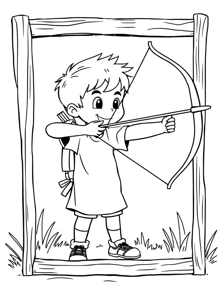 (sports) A child cartoon child doing archery