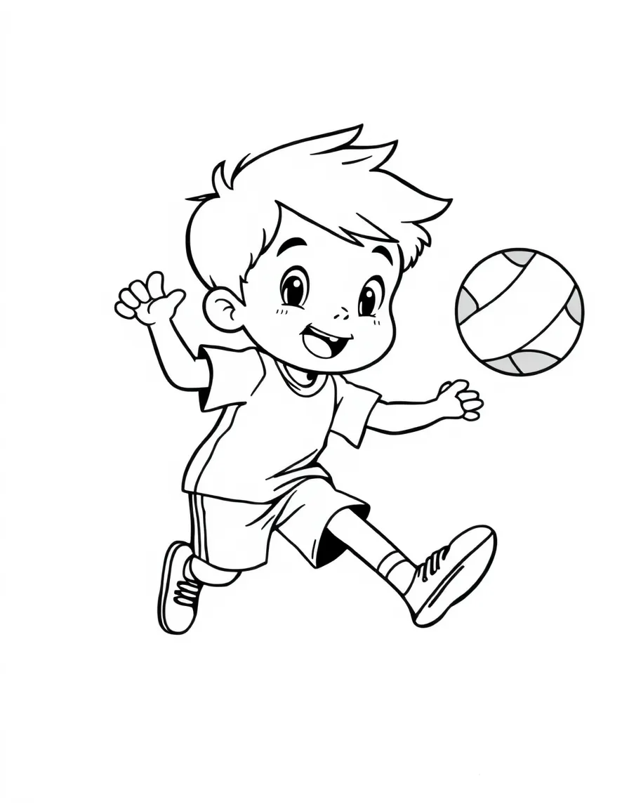 (sports) A child cartoon child playing handball