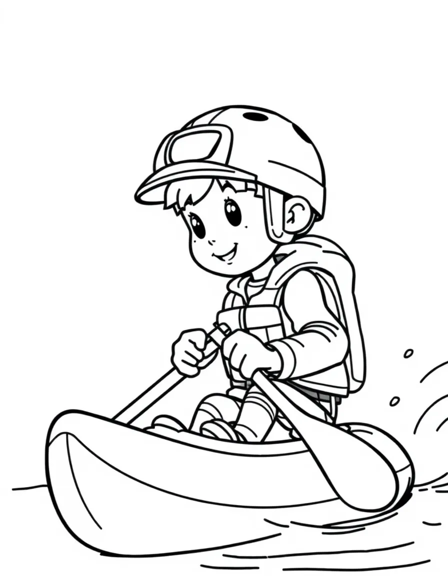 (sports) A child cartoon child canoeing