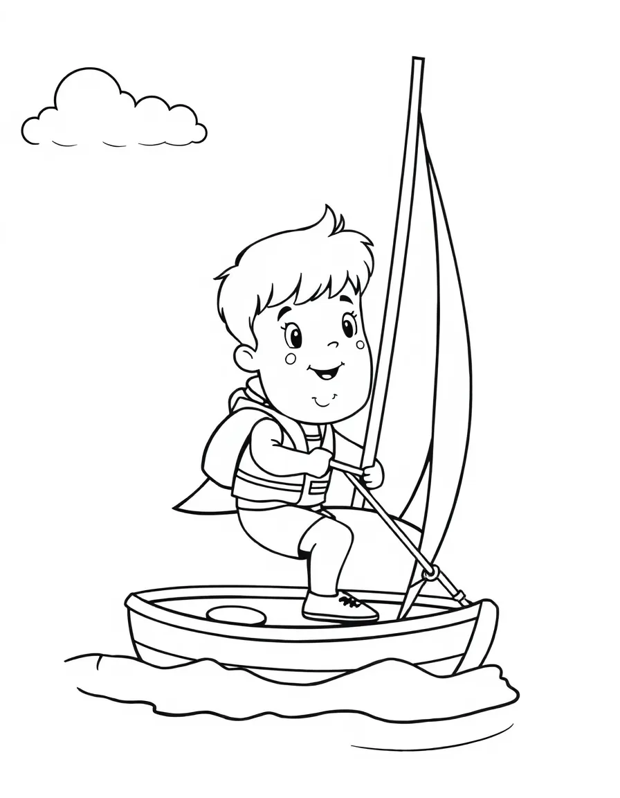 (sports) A child cartoon child sailing