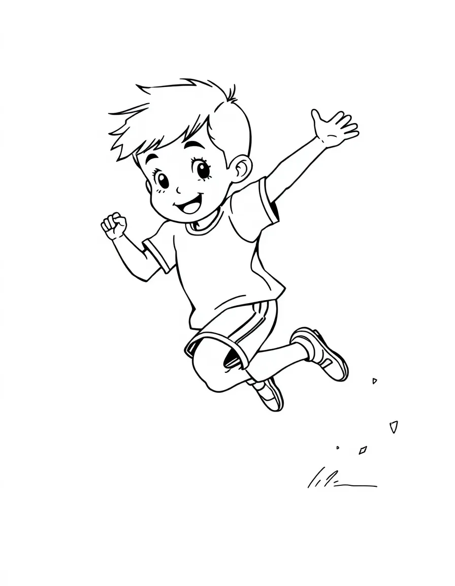 (sports) A child cartoon child long jumping