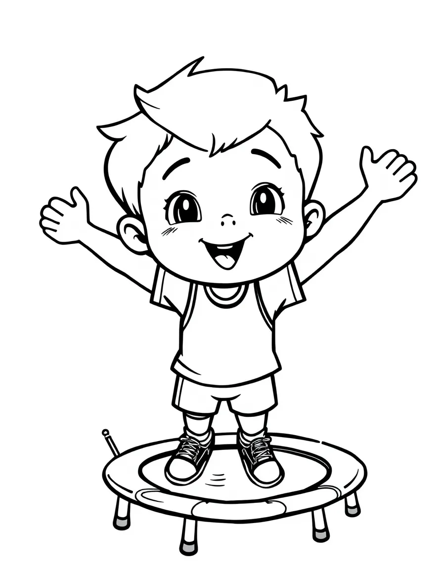 (sports) A child cartoon child trampolining