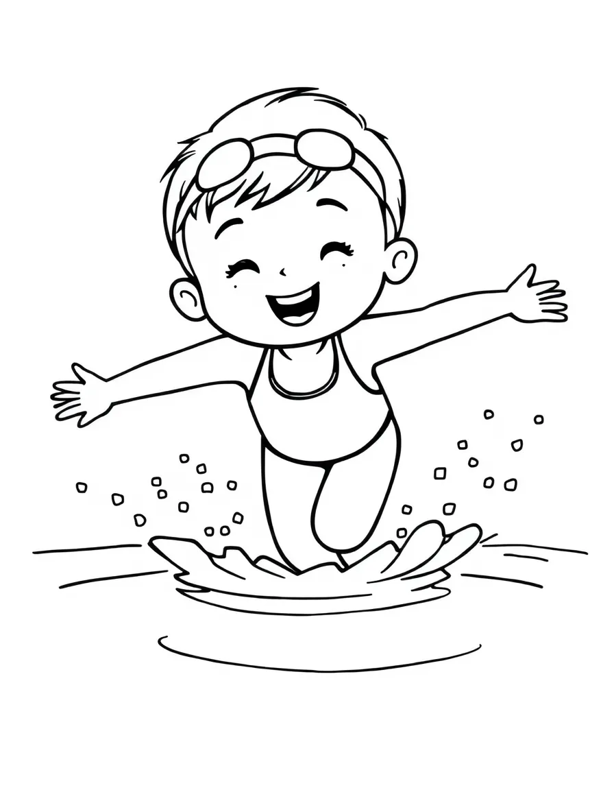 (sports) A child cartoon child synchronized swimming
