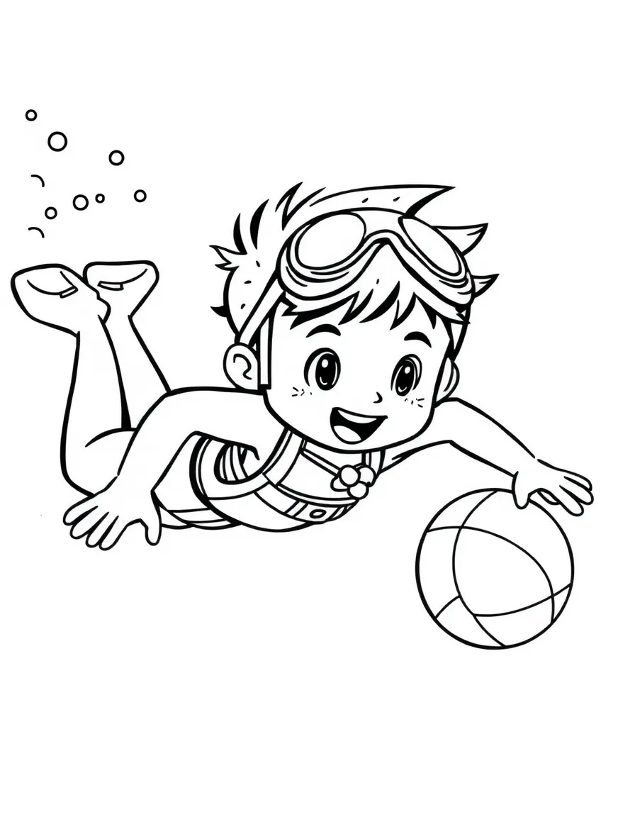 (sports) A child cartoon child diving