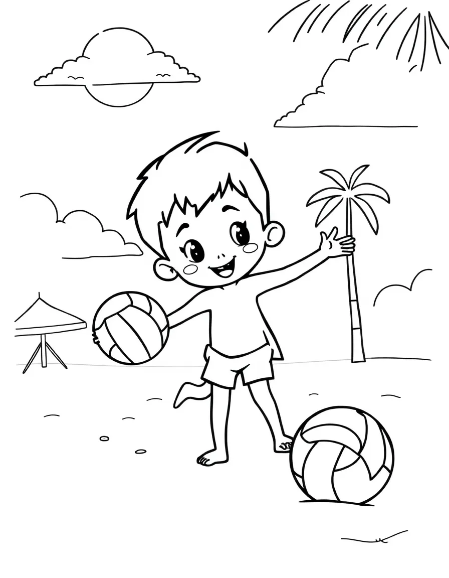 (sports) A child cartoon child beach volleyball