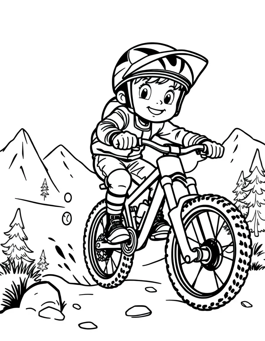 (sports) A child cartoon child mountain biking