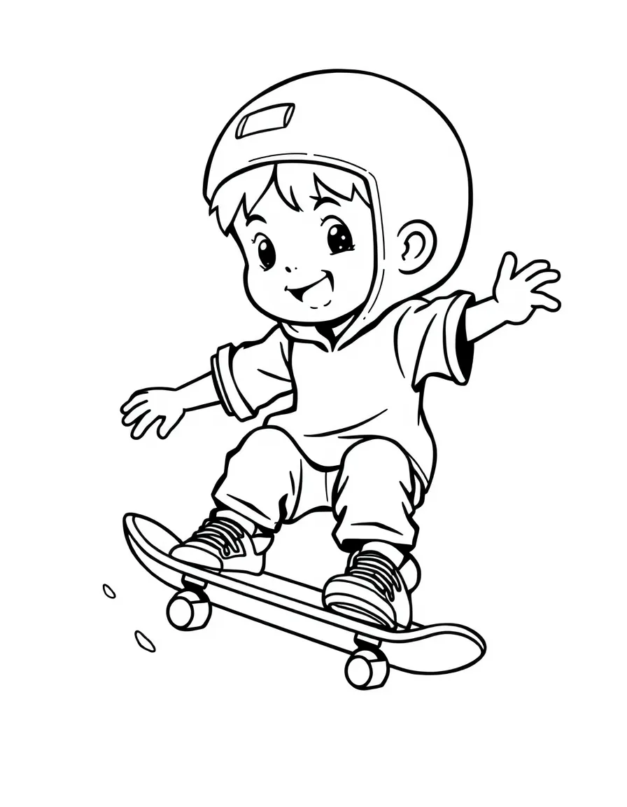 (sports) A child cartoon child doing skateboarding
