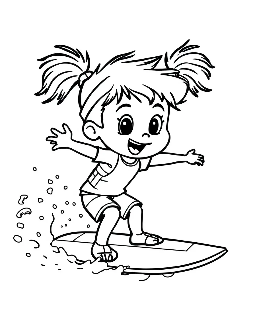 (sports) A child cartoon child doing surfing