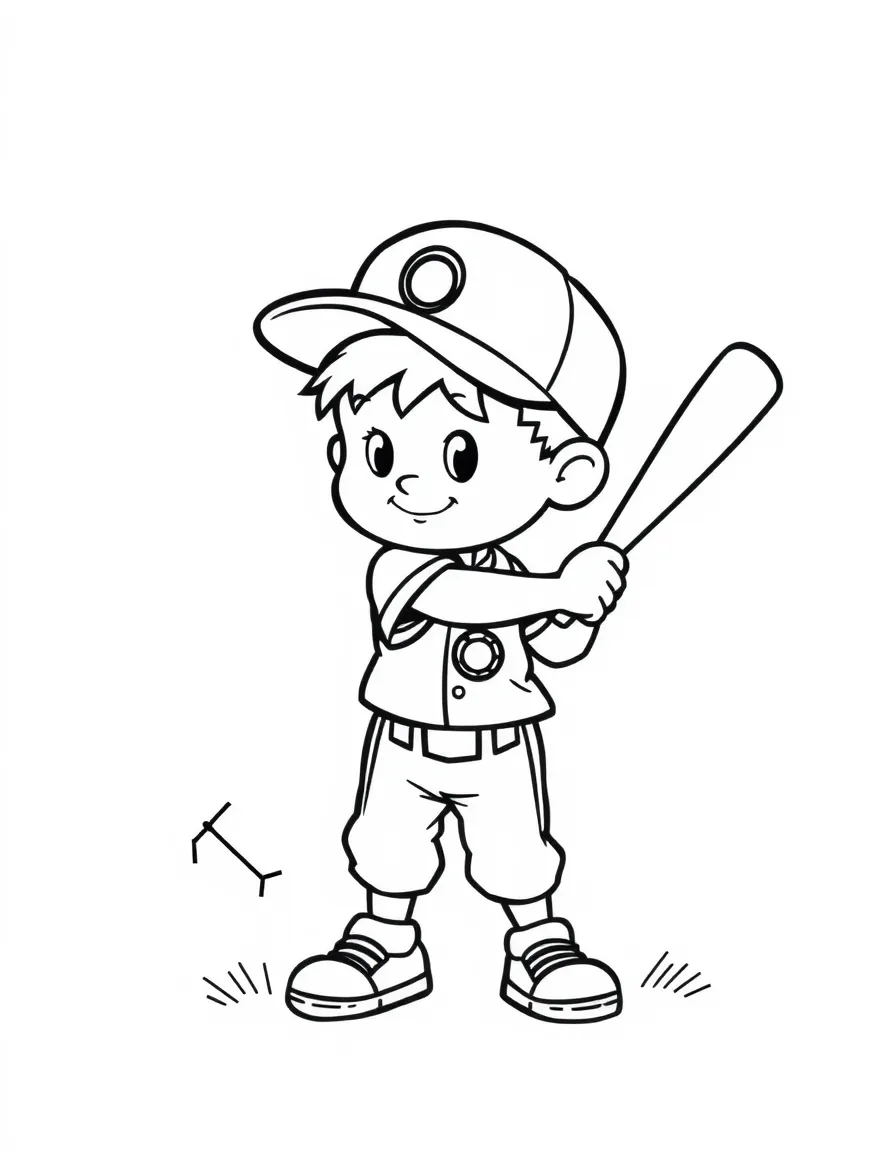 (sports) A child cartoon child playing baseball