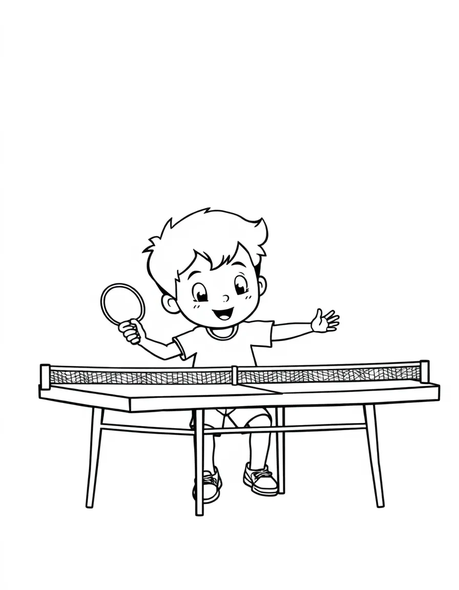 (sports) A child cartoon child playing table tennis